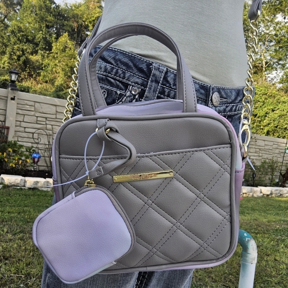 Betsey Johnson Handbags - BETSEY JOHNSON QUILTED GREY n MULTI COLOR SQUARE LUV BETSEY SATCHEL w/POUCH